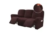 8-Pieces Recliner Covers Velvet Stretch Couch Covers Slipcovers Thick Soft , Large , Brown