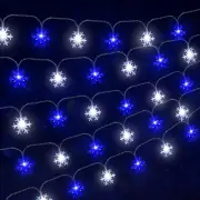 9.8Ft Christmas Snowflake String Lights, Blue and White Snowflake Lights Plastic