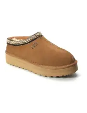 [Aus Wooli Ugg] Sheepskin Wool Ankle Braid Platform Mentone Slippers in TAN