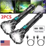 2PCS LED Flashlight Super Bright Tactical Police Torch Rechargeable Lamp US