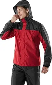 [TSLA] Men's Outdoor Rain Jacket with Hood, Lightweight Packable Windbreaker Jacket & Trouser Suit, Multi Sports Hiking Running Lightweight