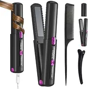 CyperEver Hair Straightener, 2 in 1 Cordless Hair Curler 4500mAh,Portable Travel Straightener and Hair Curler, Rechargeable Mini Hair Rollers Styler Waver, LCD Temperature Display Curling Iron