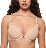 [INLYRIC] Women's Cosnufy Sheer Front Closure Bra - Demi Sexy Seamless Unlined No Padding Mesh Underwire Bra