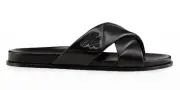 Prada Quilted Criss Cross Strap Black Leather Logo Slide Sandal Mule Flat 39.5