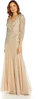 [Adrianna Papell] Women's Beaded Mesh Godet Gown
