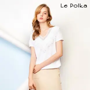 【Le Polka】V領荷葉蕾絲T恤-女