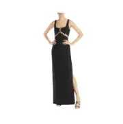 Aidan Mattox Ladies Black Scoop Neck Gown w/ Cutout Details & Leg Slit, NWT