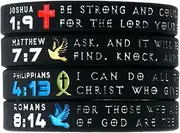 [Ezekiel Gift Co.] Inkstone Symbols of Faith Bible Bracelets with Christian Symbols Scripture Silicone Rubber Wristbands