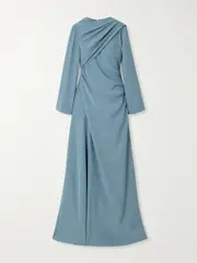 [Marmar Halim] Marmar Halim - Draped Scarf-detailed Wrap-effect Silk-crepe Gown - Light blue - IT40 IT 40 Blue