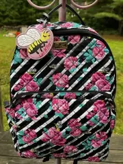 Betsey Johnson Quilted Stripped Roses Bees Backpack Travel School Bag LBTEC