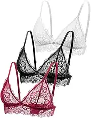 [RAYCHIC] Lace Bralette for Women Sexy Lace Bra with Comfort Breathable Thin Lining, Adjustable Strap, Unpadded, Pack of 2