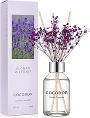 COCODOR Flower Reed Diffuser Set / 100ml / Garden Lavender/Scent Diffuser with Sticks Home Fragrance Reed Diffuser for Bathroom Shelf Décor