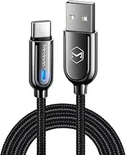 [Type-C] Power Off/On Smart LED Auto Disconnect 5FT Quick Charge Data Cable QC 3.0 Compatible with Samsung Galaxy S20,S10,S9,S8+,Google,Nexus 6P,LG,HTC & More List Below (Type C Black, 5FT/1.5M)