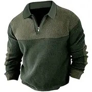 Men's Waffle Polo Shirt Polo Shirt Formal Business Quarter Zip Long Sleeve Fashion Basic Solid Color Patchwork Zipper Spring Fall Blue Brown Army Green Grey