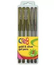 5 GOLD & SILVER GEL PENS Set Metallic Card Invite Writing School Arts & Craft