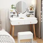 Beauty Dresser Vanity Table with Mirror, Stool and Storage Drawers Set White