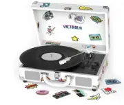 Victrola VSC-400SB-CNV Bluetooth Suitcase Turntable Canvas with Custom-Stickers