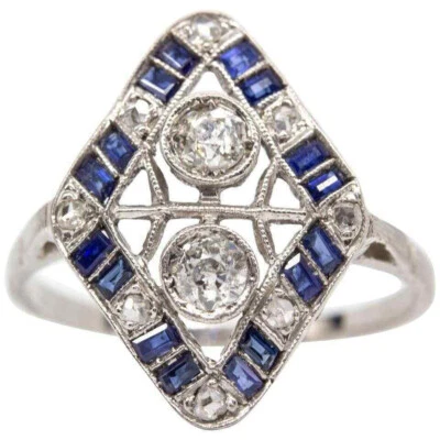 Perfect Round Brilliant Cut Lab Created White & Blue Stone Women's Ring In 935