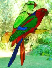 Large TROPICAL PARROTS PAIR male & female Australian Stained Glass Suncatcher