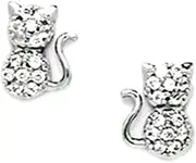 [JewelryWeb] 14k White Gold CZ Simulated Diamond Cat Screw Back Earrings 8x6mm Stud Earring for Women