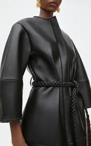 [Carolina Herrera] Arc-Sleeve Leather Coat