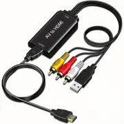 RCA to HDMI Converter, 1080P AV to HDMI Converter, Mini Composite CVBS Audio Video Adapter Supports PAL/NTSC for VCR/VHS/Xbox/PS3/STB/N64/Wii/TV/PC...