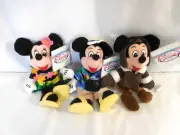 Disney Tourist Mickey + Hula Minnie + Pilot Mickey Mouse plush beanie Doll toy