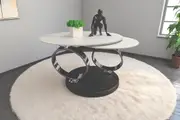 Avalanche White Extendable Ring-Shaped Round Swivel Coffee Table with Carbon Steel Base