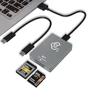 CFexpress/SD Card Reader USB C, 10Gbps CFexpress Type B Card Reader with USB 3.2 Gen2 Transfer Speed, Dual Slot CF Express SD Card Reader Adapter with USB C to USB C/USB A Cable