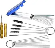 Carburetor Carbon Dirt Jet Remove Cleaner, 13 Cleaning Wires Set + 10 Cleaning Needles + 5 Nylon Brushes + 1 Sharp Pick Tool Kit for Motorcycle ATV Moped Welder Carb Chainsaw Spray Guns Torch Tips