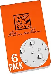 Rite in the Rain Weatherproof On The Go Wallet Notebook, 2" x 3.375", Orange Cover, Blank Pages, 6 Pack (No. OTGOR71L)
