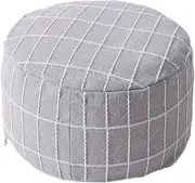 U/ D Unstuffed Pouf Cover Handmade Woven Textured Round checked Bean Bag Cubes Floor Cushion Seat Foot Stool for Living Room Home Bedroom Patio Nursery - beige (Gray)