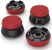 PlayVital Joystick Cap Thumbstick Cover Extender for Xbox Core Controller, for Xbox Series X/S Controller, Thumb Grips, Grip Caps Cover- 2 High Raise and 2 Mid Raise Dome Armor - Scarlet Red & Black