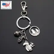 Squirrel Keychain Eating Nut Acorn Pine Cone Trees Nature Charms Key Chain Cilp