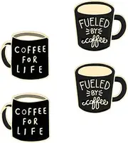 [KESYOO] 4pcs Cute Enamel Lapel Pins Sets Cartoon Coffee Cup Brooch Pin Badges Collar Pin Jewelry for Clothing Bags Backpacks Jackets Hat Party Favors Decor Black