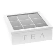 Wooden tea box, tea box in white, tea box with 9 compartments,white
