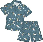 [Caihoyu] Little & Big Boy's Short Sleeve Button Down Shirt & Casual Shorts Set Casual Toddler Boy Outfits Summer Clothing