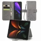 Embossed Leather Phone Case for Samsung Galaxy z Fold 4 with Four Leaf Clasp Gra