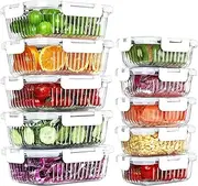[KOMUEE] 10 Packs Glass Food Storage Containers Set, Glass Meal Prep Containers with Lids, Airtight Lunch Containers, Microwave, Oven, Freezer and Dishwasher Safe, White