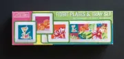 Tahitian Plates & Tray Set Summer Tidbit Three 4" Square Plates Martini Floral