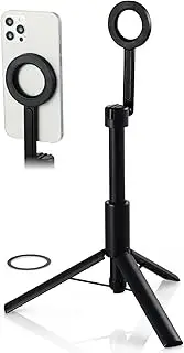 Elecom PWSTMFBK Smartphone Stand, Smartphone Tripod Mount, Compatible with MagSafe, Floor Standing, Maximum Length 29.5 inches (75 cm), 360 Degree Rotation, Foldable, Compact, MagSafe Seal Included,