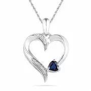 Heart-Shaped Lab-Created Blue Sapphire and Diamond Accent Heart Pendant in Sterling Silver