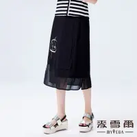 在飛比找momo購物網優惠-【MYVEGA 麥雪爾】棉質不對稱拼接雪紡長裙-黑