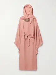 [SIMKHAI] SIMKHAI - Belted Crystal-embellished Crepe Kaftan - Antique rose - small small Pink
