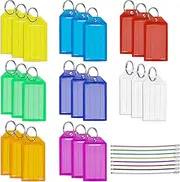24pcs Plastic Key Tags, 16 Pack Wire Keychain Cable Large Stainless Ring, Key Tags for ID Name Item Identifiers, Luggage