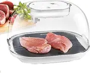 Meat Defrosting Machine, Quick Thaw Machine with Drip Basket & Transparent Cover, 360° Circulating Air Thawing, USB Food Preservation Defroster for Frozen Meat, Fish, Veggies