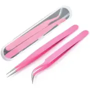 Lash Tweezers, Pack of 2 Stainless Steel Tweezers for Eyelash Extensions4741