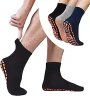 [GRPSKCOS] Non Slip Socks for Men: 3 Pairs Anti-Skid Yoga, Pilates, Tile, Wood Floors Slipper Socks - Black, Size L(7-10) & XL(10-13)& XXL(13-15)