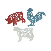 Set of 3 Cast Iron Farm Animal Trivets Wall Art Decor