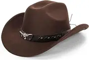 [OVOY] Western Cowboy-Hat Classic Roll-up Cowgirl Hat for Men-Women Felt-Fedora with PU Band Belt Jazz-Hats